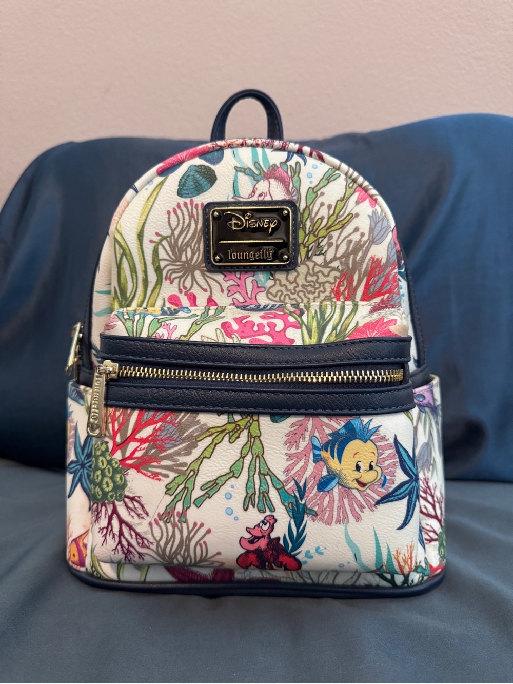 Loungefly Disney Little Mermaid Floral Mini Backpack - White/Navy/Multi